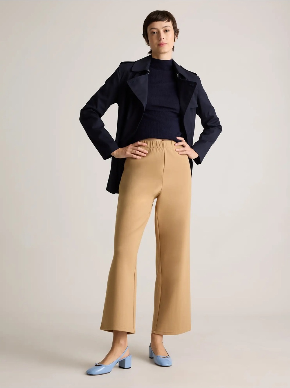Quince Organic Cotton Double Knit Wide Leg Pants Soft Camel Size Small NEW w/Tag